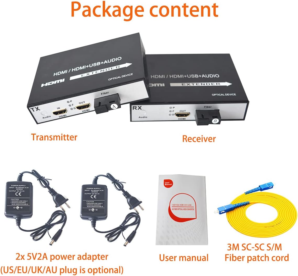 HDMI Extender Over Fiber Optic Cable Singlemode up to 20Km 1080P Transmitter and Receiver Kit K3707