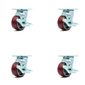 Polyurethane on Aluminum Wheel Swivel Casters with Brakes Set of 4 N367