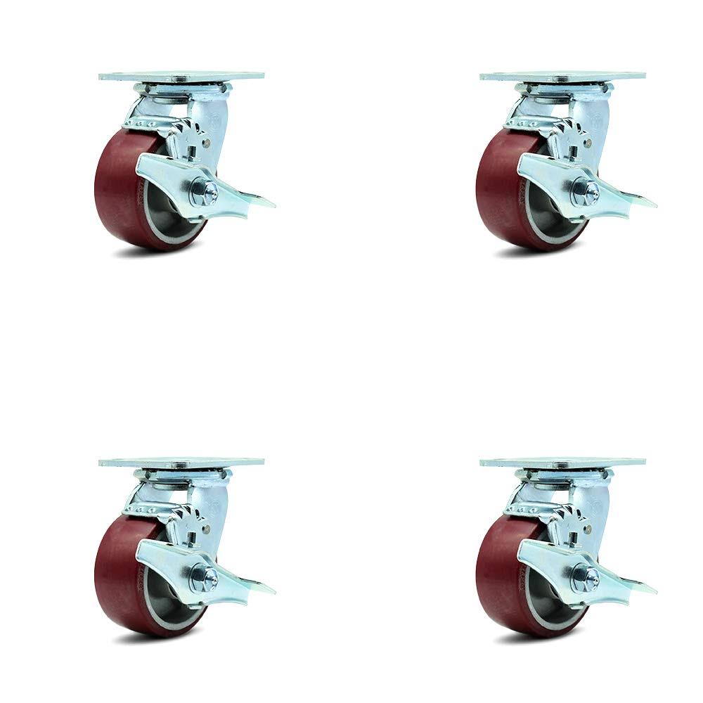 Polyurethane on Aluminum Wheel Swivel Casters with Brakes Set of 4 N367