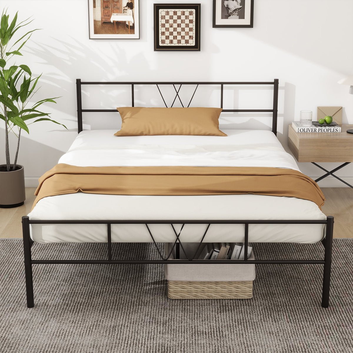 Full Size Metal Platform Bed Frame with Headboard and Footboard M61756