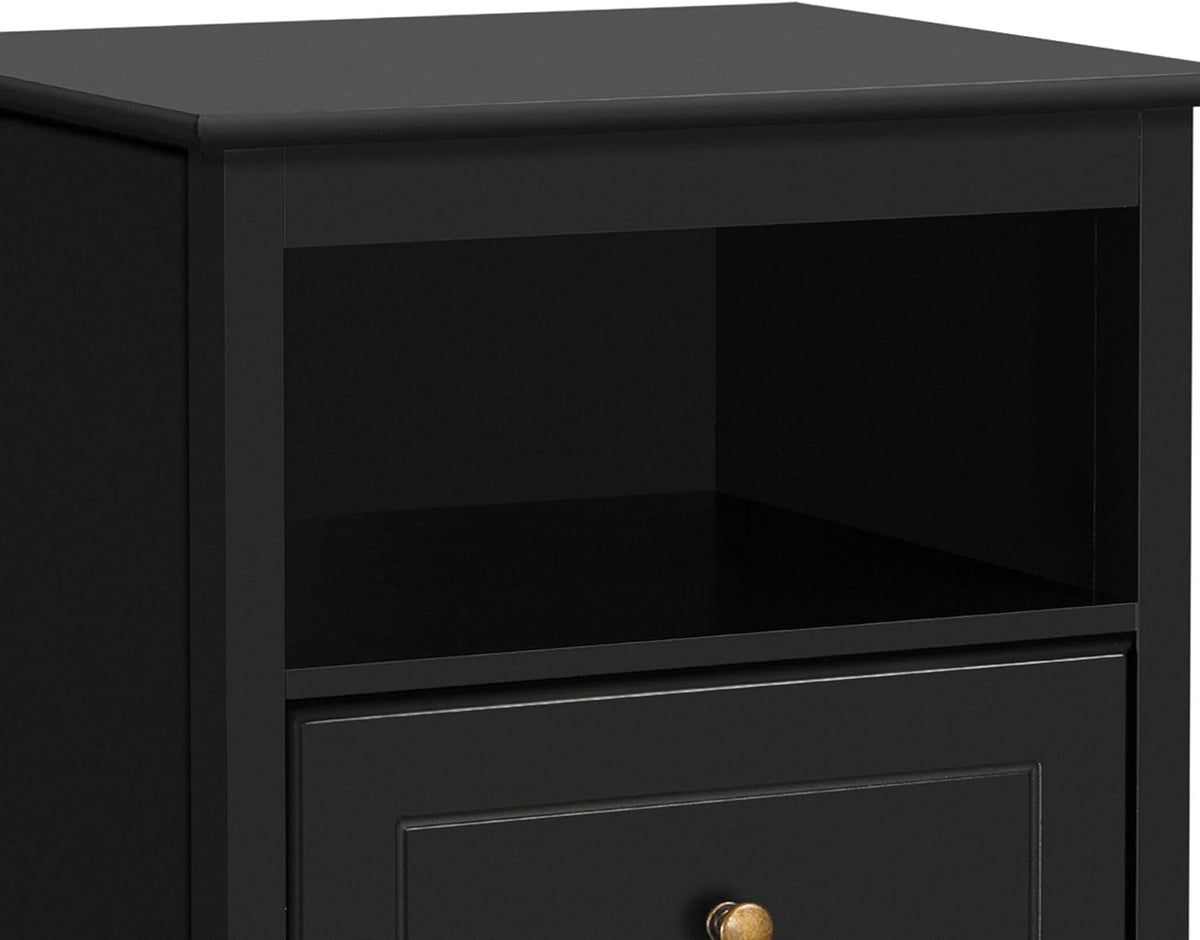Black Tall End Table with 2 Drawers and Open Shelf U1724