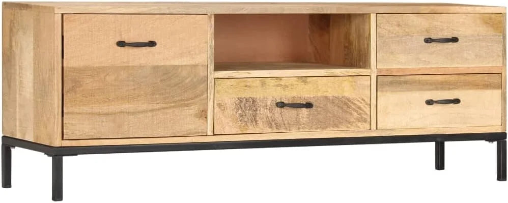 Solid Mango Wood TV Stand with Iron Tube Legs B8165