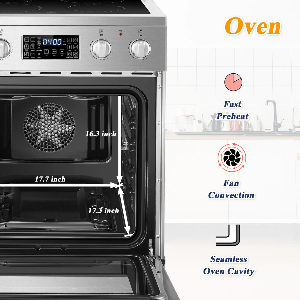 24 inch 2.9 Cu.ft Freestanding Electric Range with Convection Oven Y103
