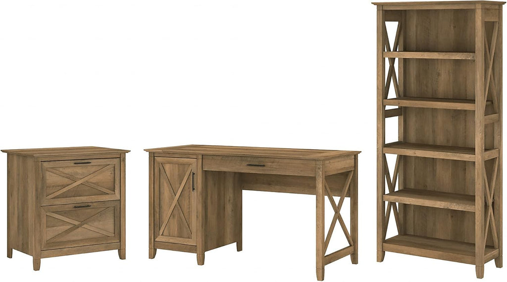 Reclaimed Pine Computer Desk with File Cabinet and Bookcase S2554