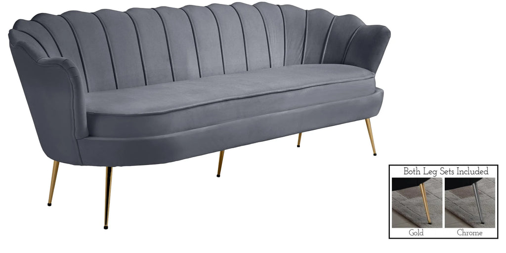 Grey Velvet Channel Tufted Sofa Set 3 Pcs W5915