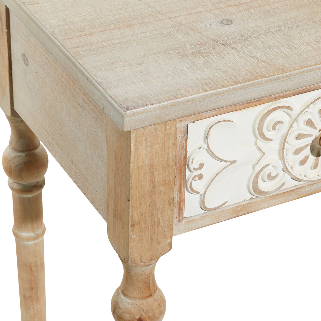 Brown Wood Carved 2 Drawers Console Table X625839