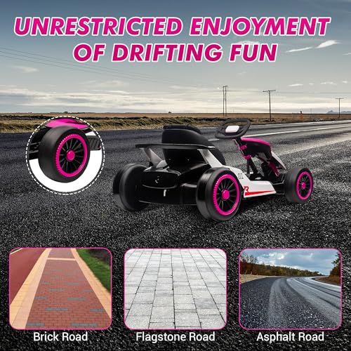 Electric Drift Kart Car with Adjustable Seat, 24V 7Ah, 2 * 200W Motor, 8.1 MPH, LED Lights K36438