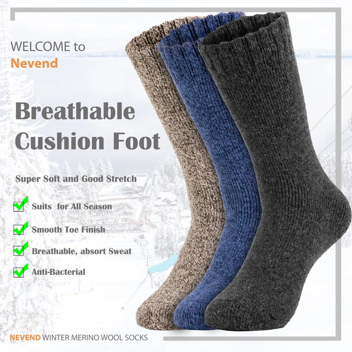 6 Pairs Wool Merino Thermal Boot Socks Size 10-13 M1562