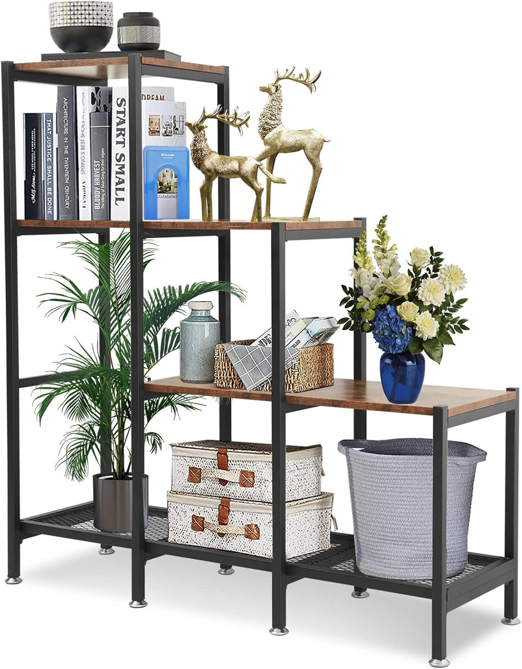 3 Tier Rustic Wood and Metal Bookshelf M632