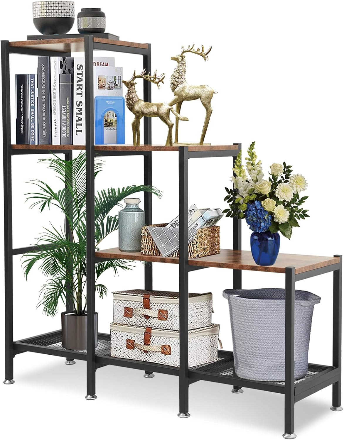 3 Tier Rustic Wood and Metal Bookshelf M632