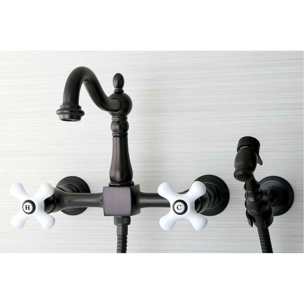 Oil Rubbed Bronze Wall Mount Kitchen Faucet with Brass Sprayer W359