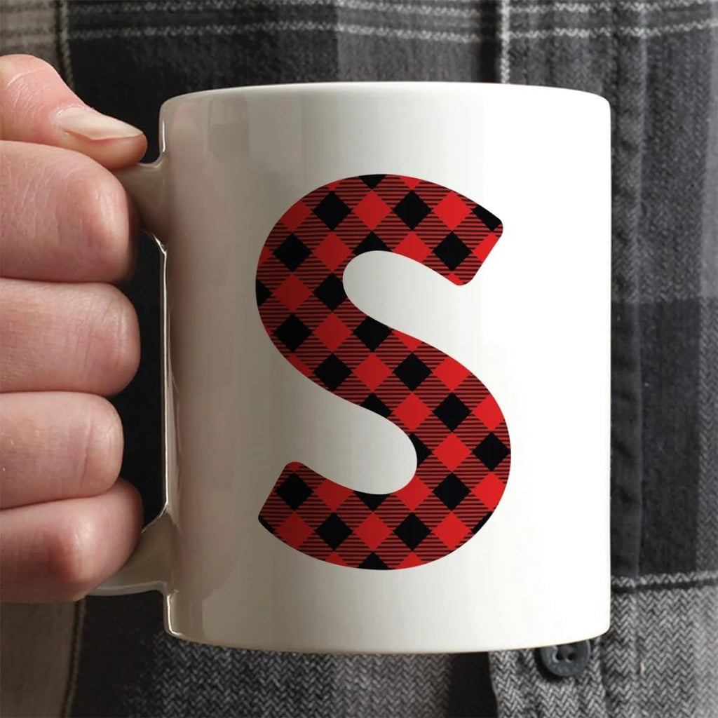Hot Chocolate Coffee Mug Gift, Red Plaid Initial Letter S, 1-Pack, Includes Gift Box J740