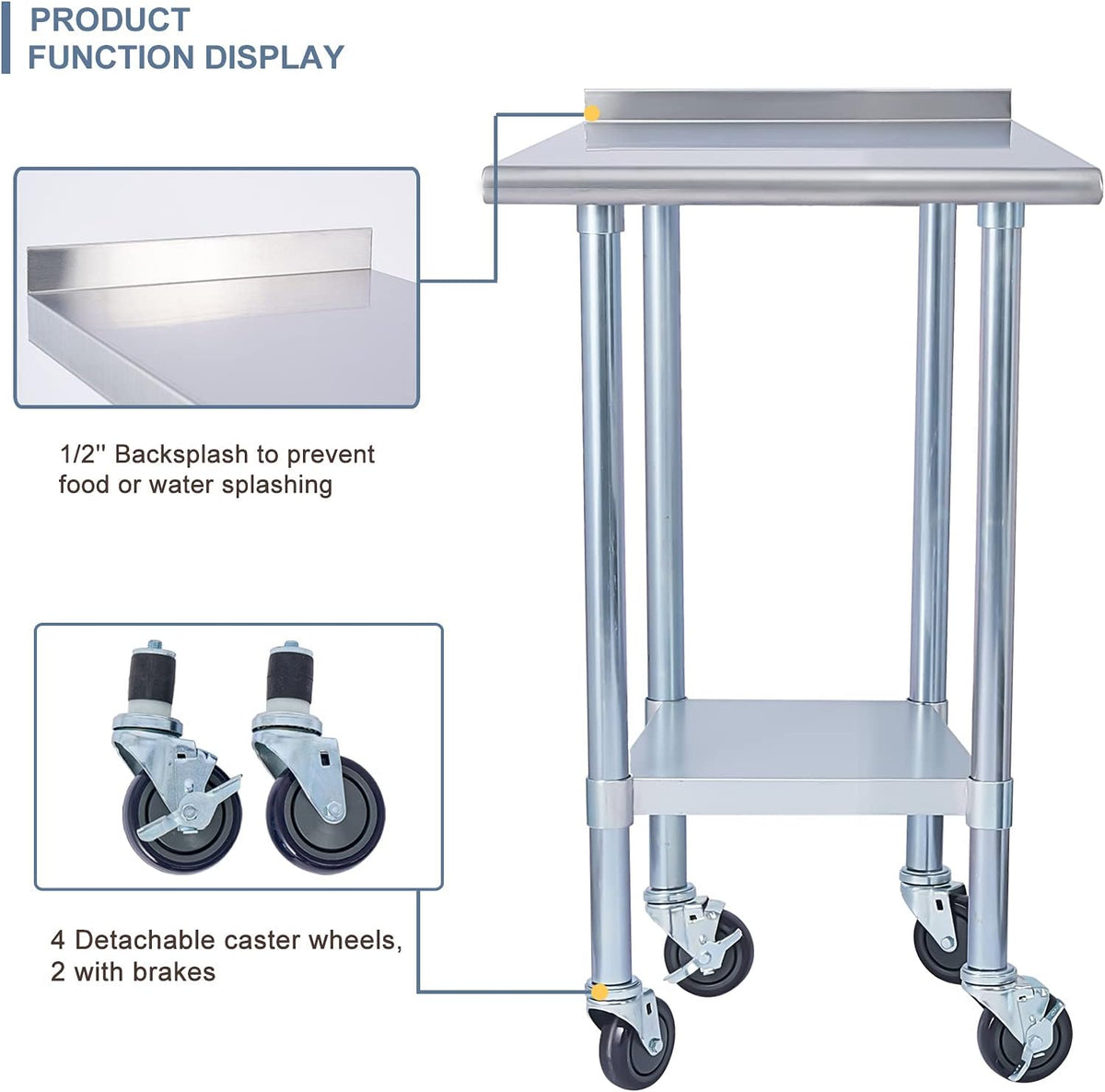 Stainless Steel 24 x 18 Inches Worktable with Backsplash X760669