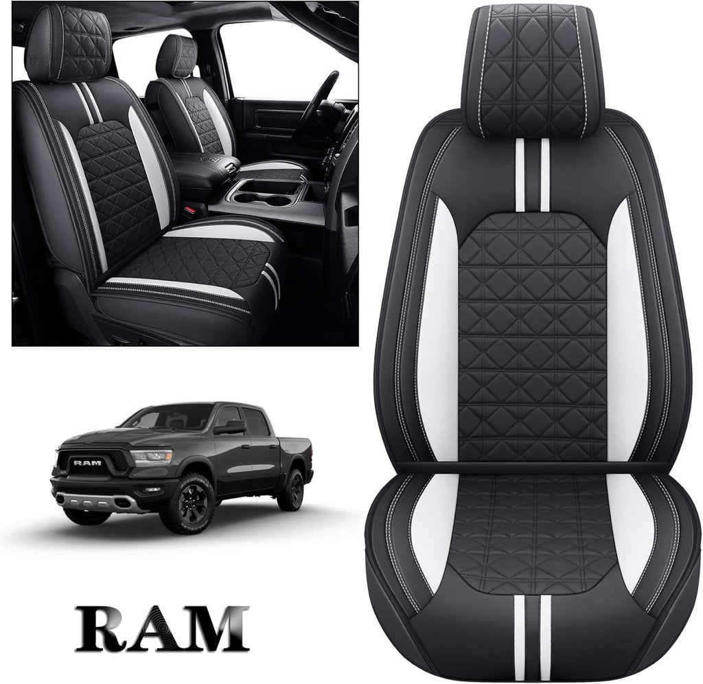 Black-White Waterproof Faux Leather Front Seat Covers P62773