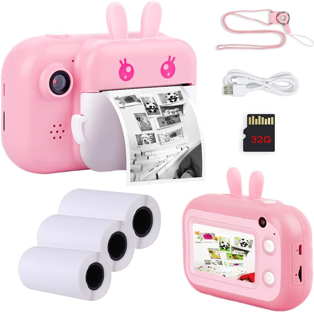 Blue Instant Print Camera for Kids with 3 Rolls Print Paper & 32GB SD Card R2821