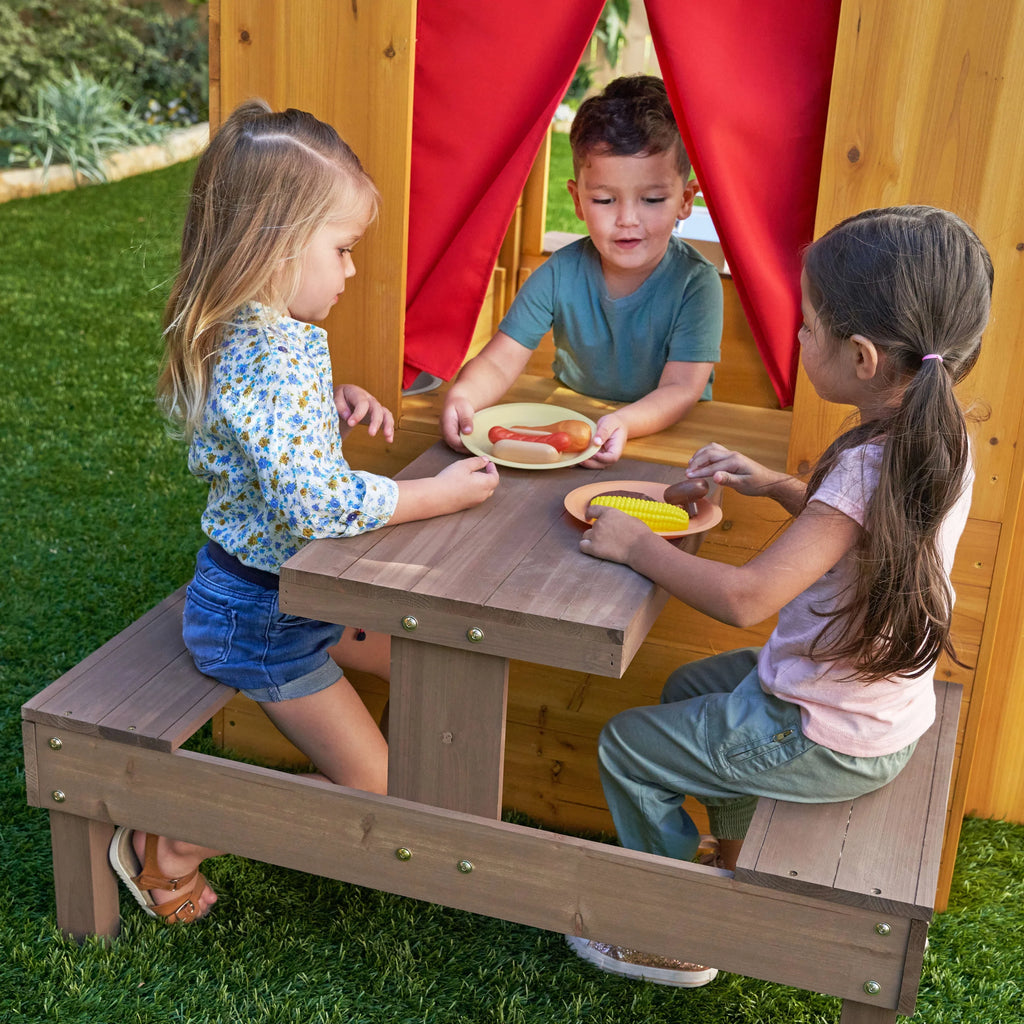 Wooden Outdoor Playhouse with Picnic Table P3941