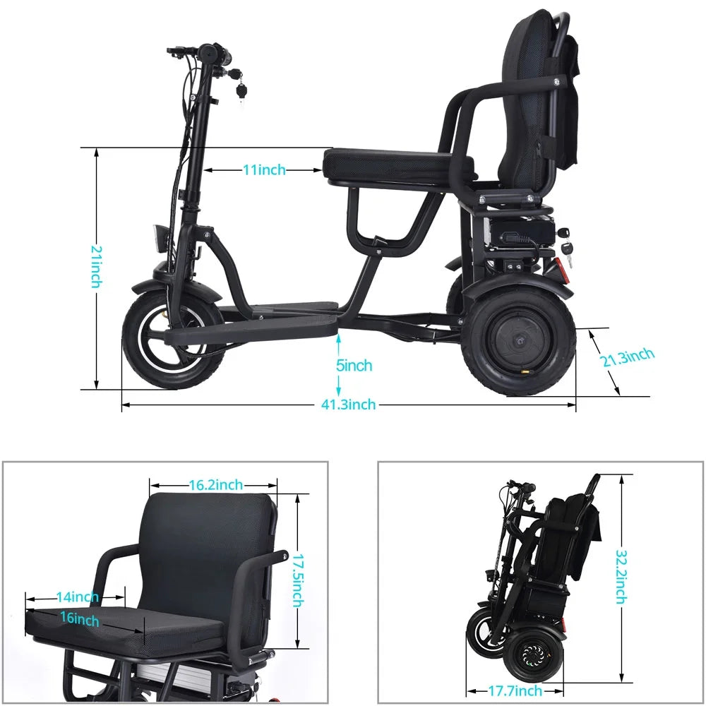Folding Electric Trike 48v 700w Dual Motor Lithium Black Q78633
