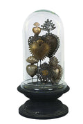 Sacred Hearts on Wood Pedestal with Glass Cloche X8926