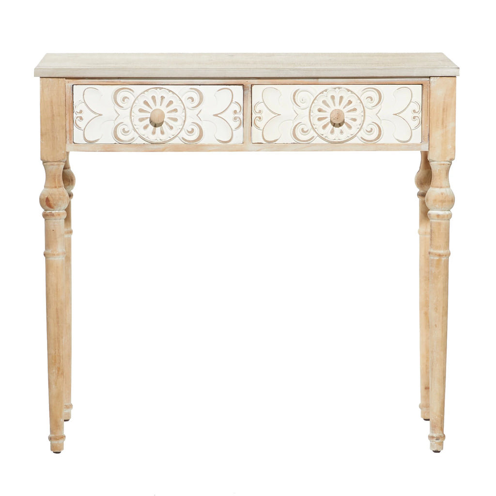 Brown Wood Carved 2 Drawers Console Table X625839