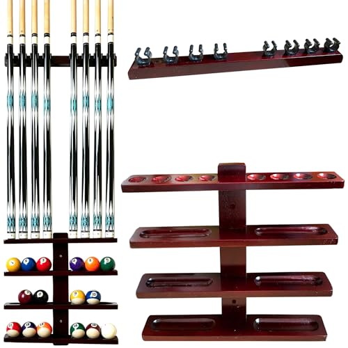 Wall-Mounted Hardwood Pool Stick Holder for 8-Cue Storage A936184