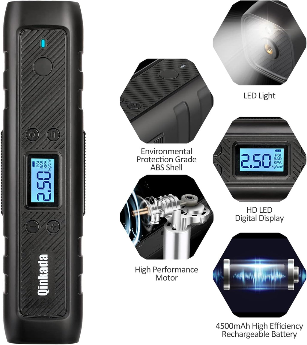 Portable Tire Inflator Air Compressor Pump 4500mAh Rechargeable Li-ion Battery with LED Light C8900