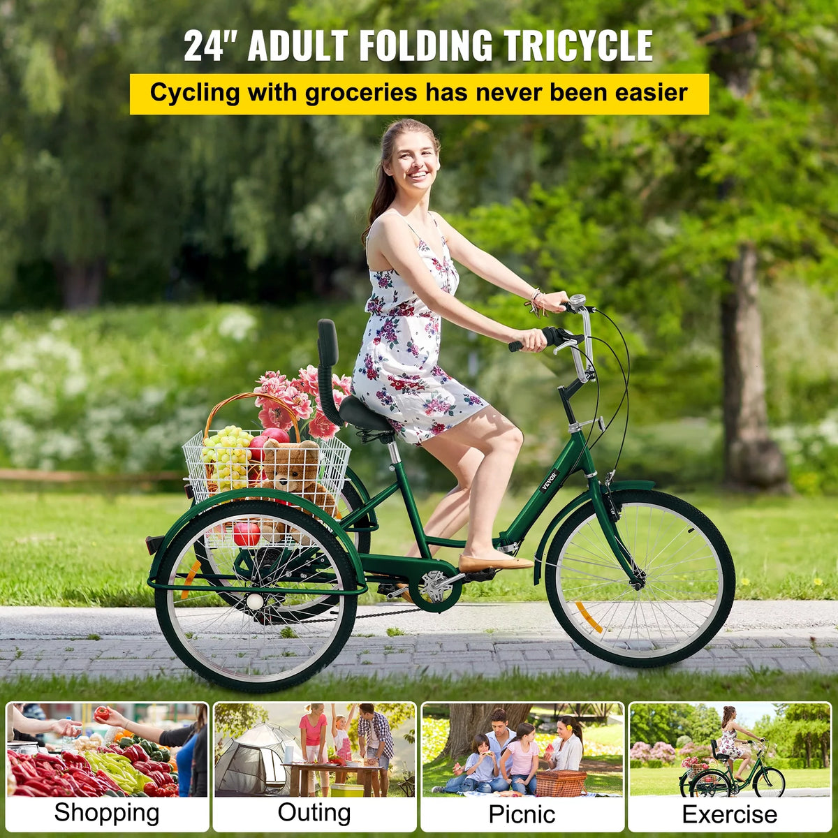 Foldable 7-Speed Adult Tricycle 24" Wheels V48579