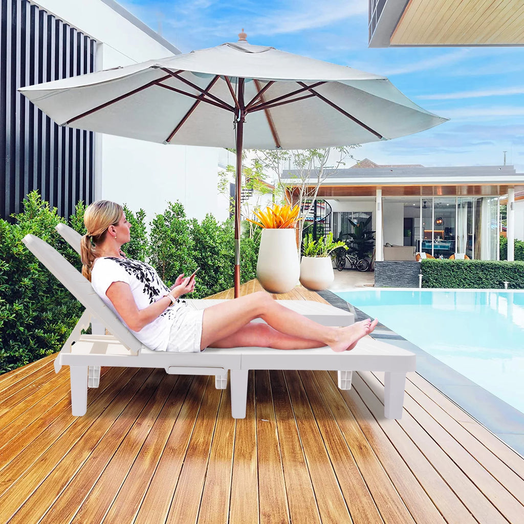 2 Pieces Patio Chaise Lounge Set with Side Table, White I708972
