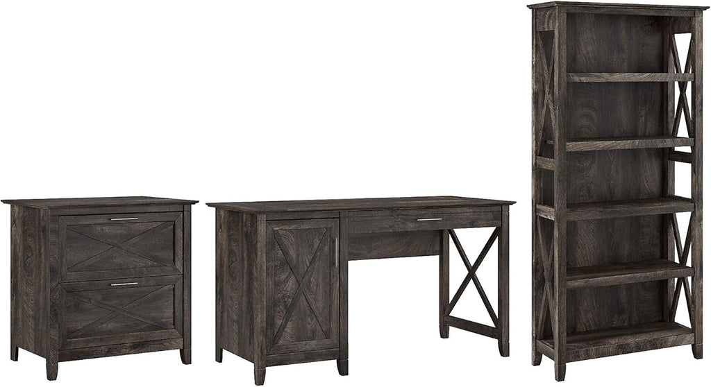 Reclaimed Pine Computer Desk with File Cabinet and Bookcase S2554