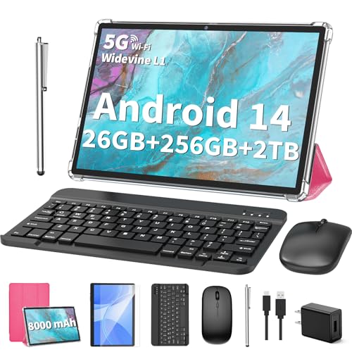 Android 14 Tablet 10 inch with Keyboard, 26GB RAM+256GB ROM, 8000mAh, Black S8642
