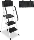 White 3 Step Ladder with Handrails & Attachable Tool Bag, 500 lbs Folding Step Stool X9543