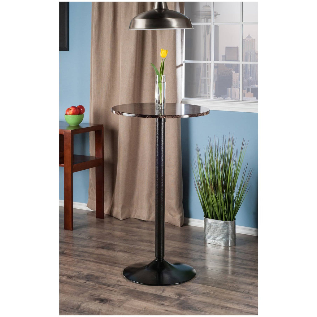 Black Round Faux Marble Top Pub Table G188284
