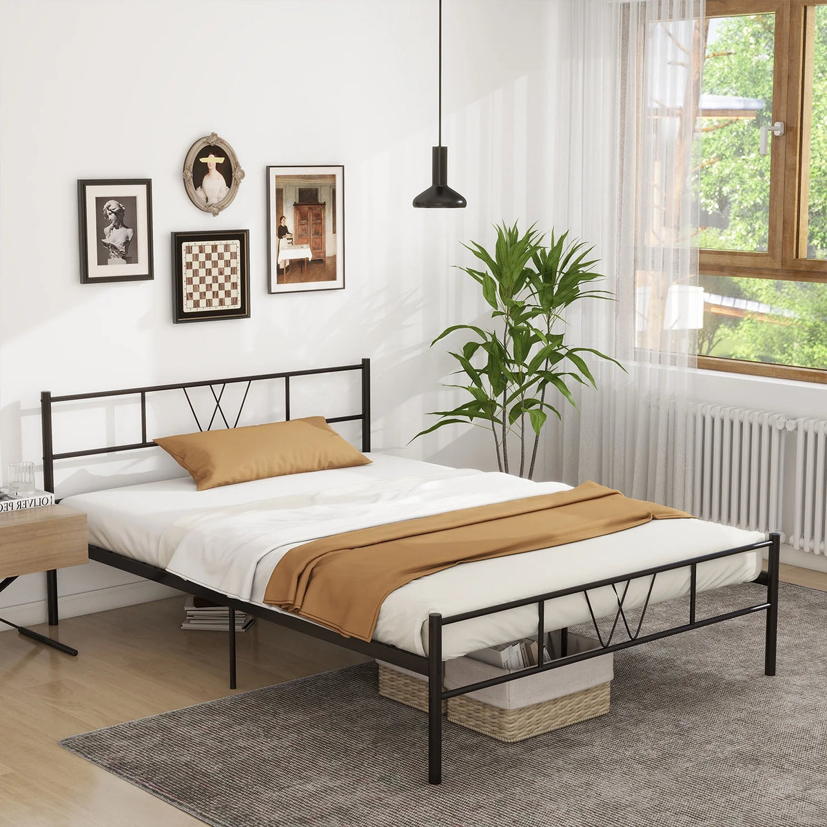 Full Size Metal Platform Bed Frame with Headboard and Footboard M61756