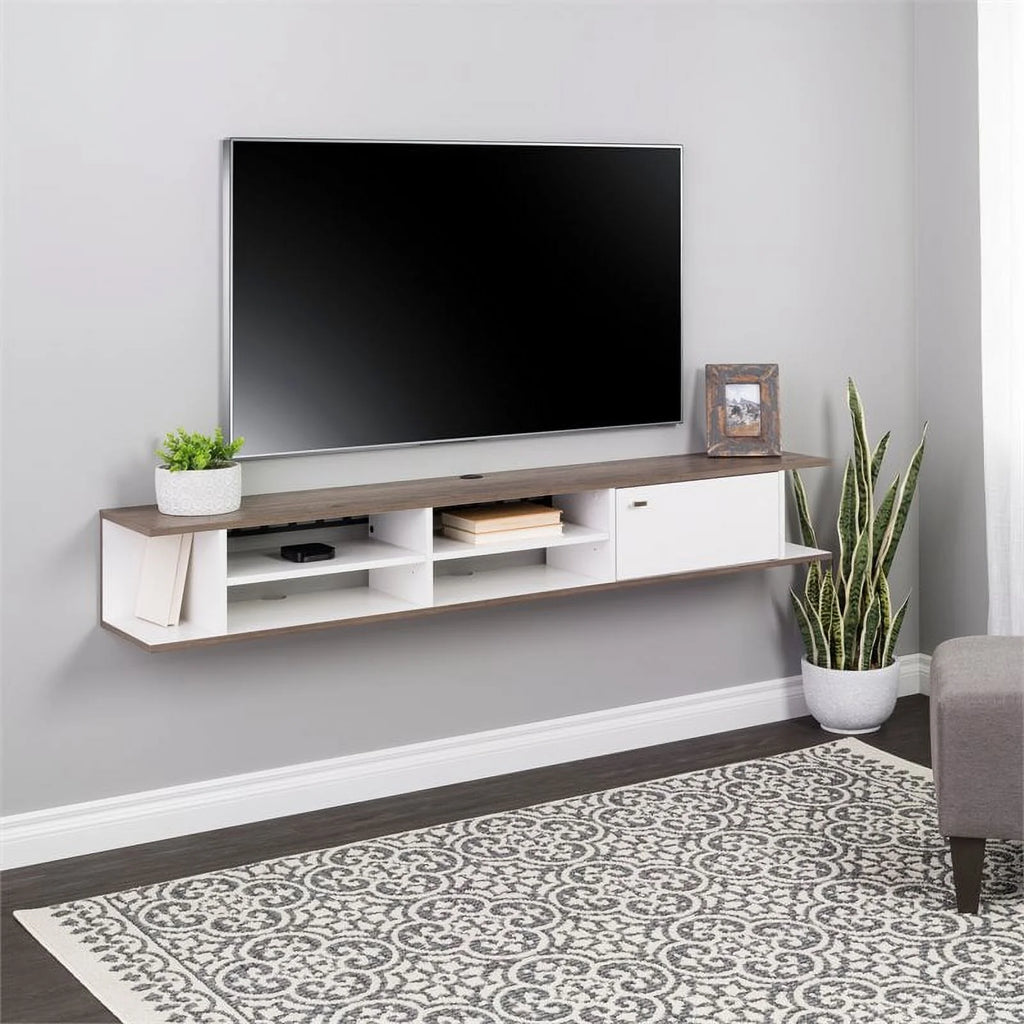 White Wood Wall Mounted TV Stand Q486