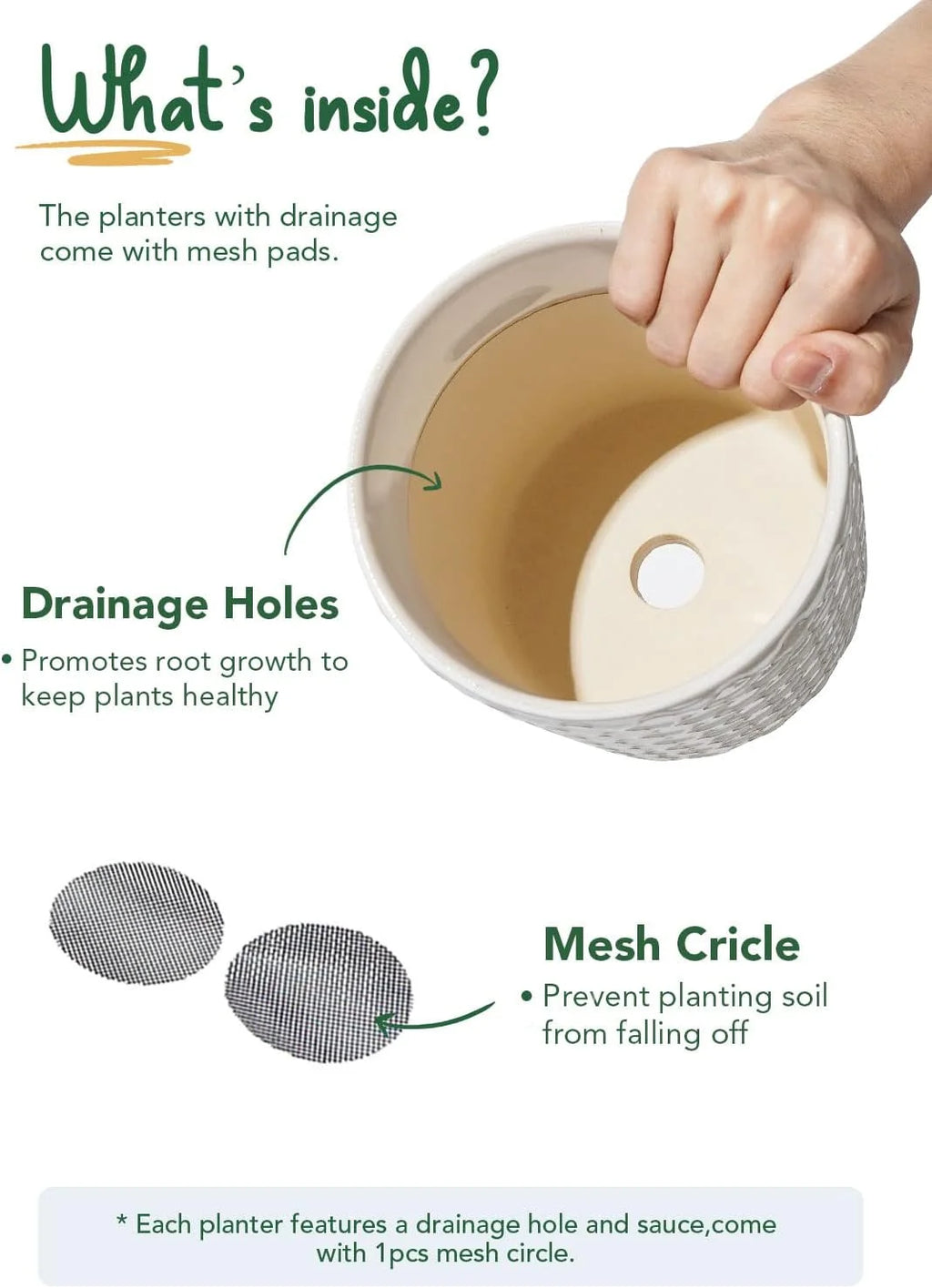 5.4 Inch Embossed Ceramic Plant Pots with Drainage, Set of 2, White I28965
