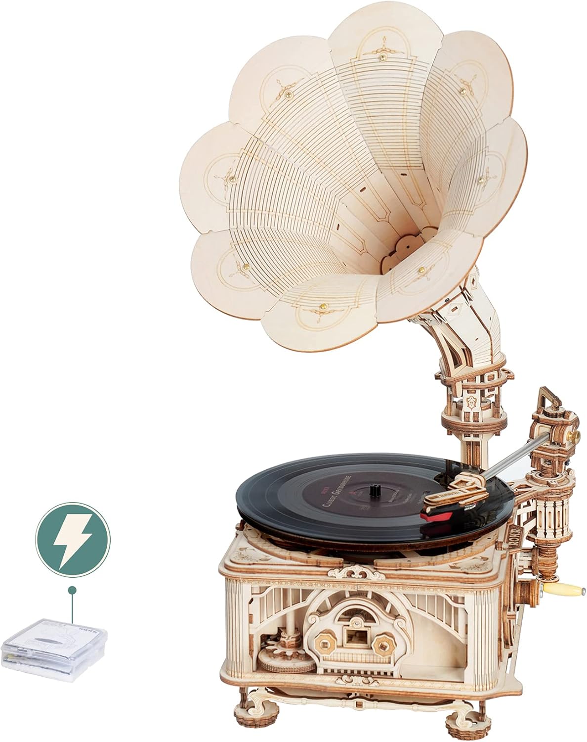 3D Wooden Puzzles Craft Model Kits Record Player DIY Mechanical Vintage Gramophone Pack of 2 V25722
