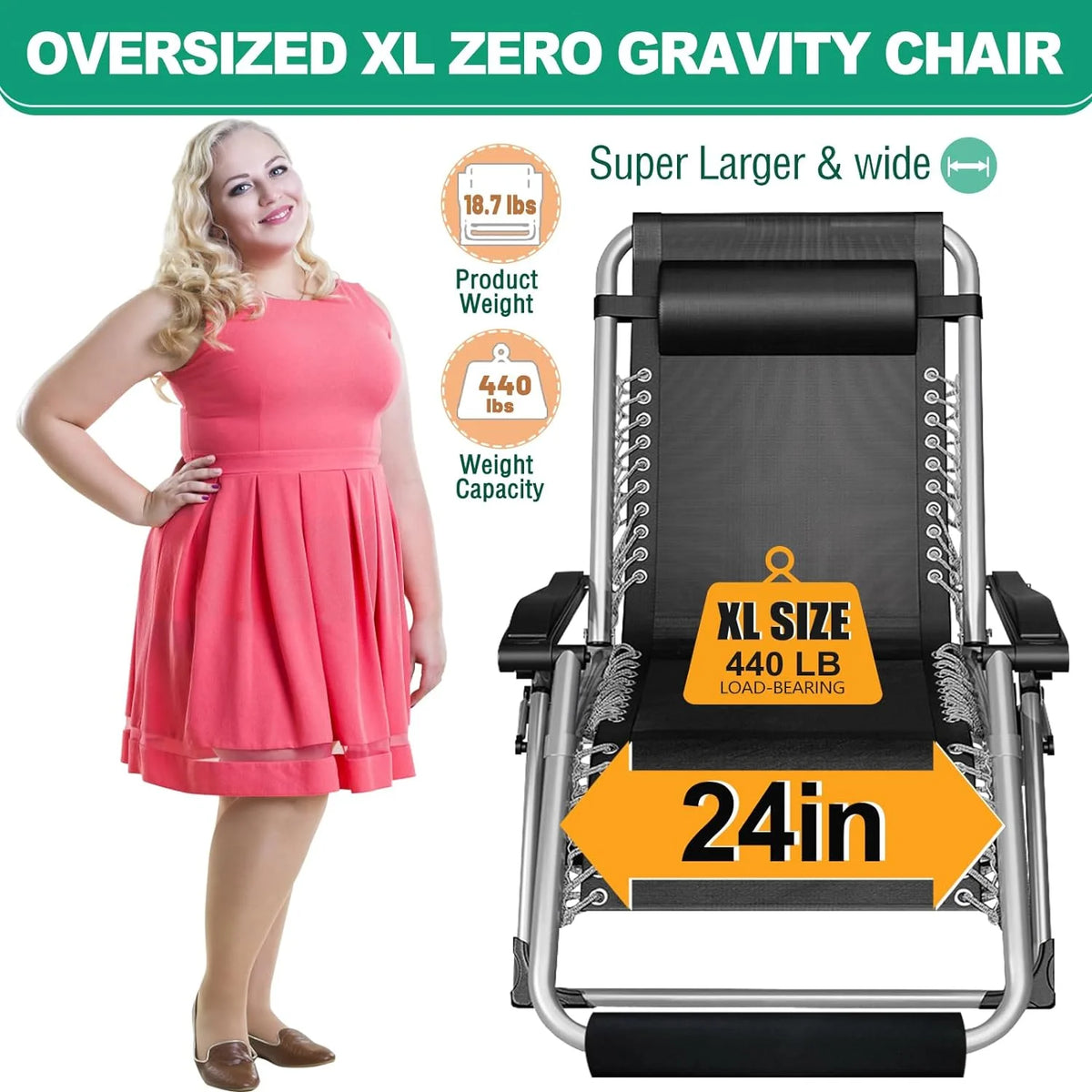 XL Zero Gravity Folding Reclining Lounge Chair with Cushion & Tray J7004