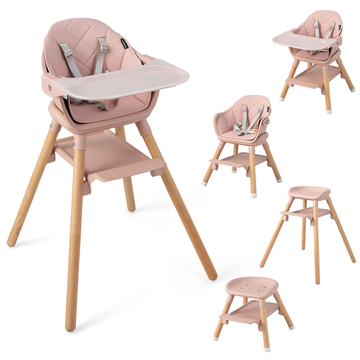 Convertible Wooden Baby Highchair with Removable Tray I6071