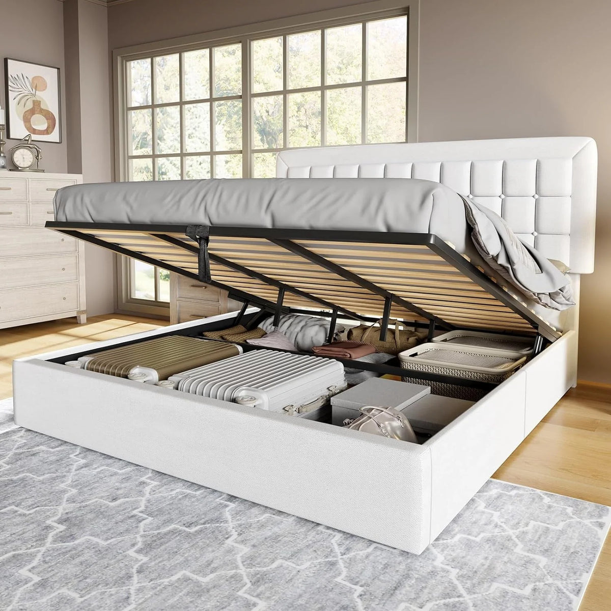 King Size Lift Up Storage Upholstered Platform Bed Frame W9472