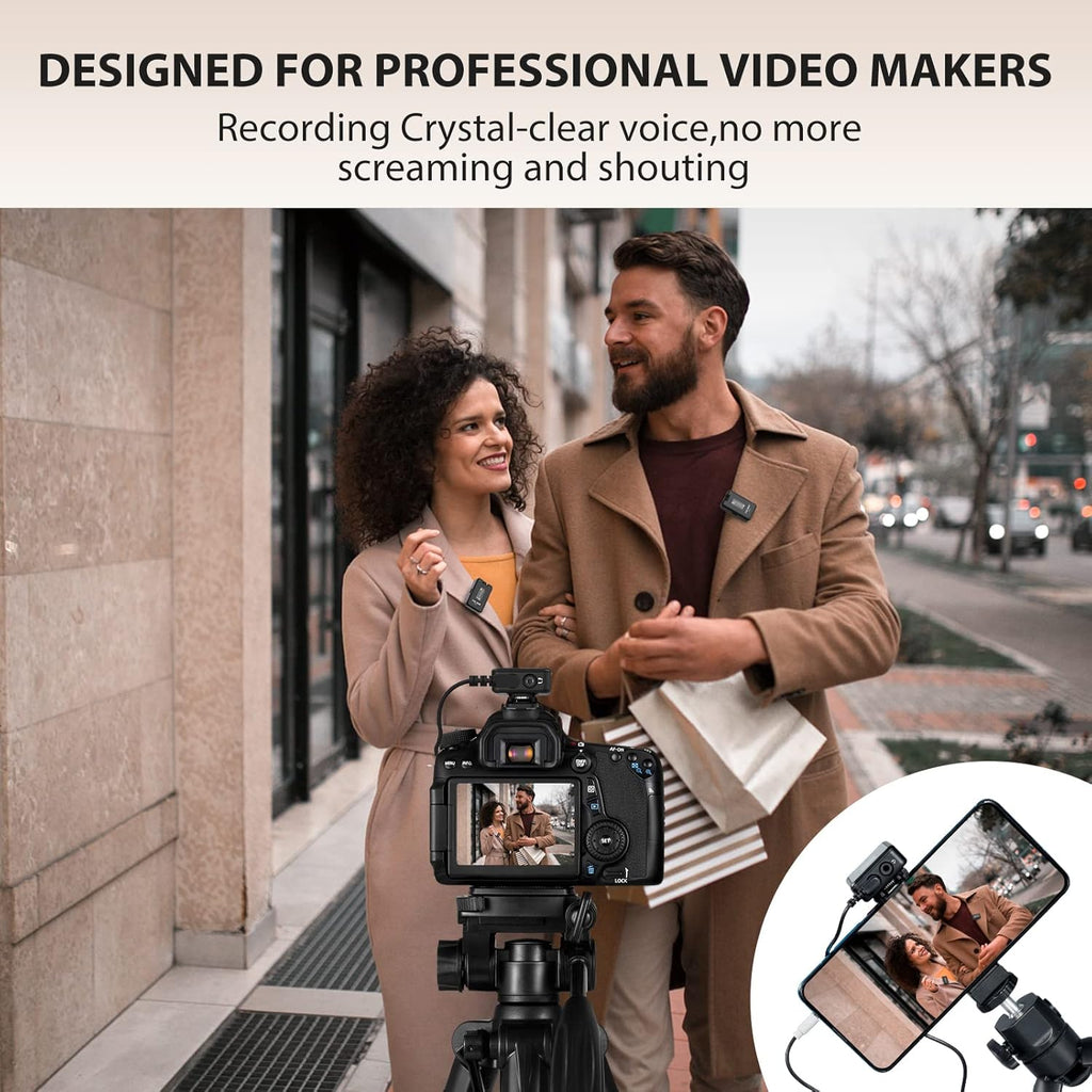 Wireless Lavalier Microphone with Charging Case, 2.4G Compact Dual-Channel Lapel Mic System E44618