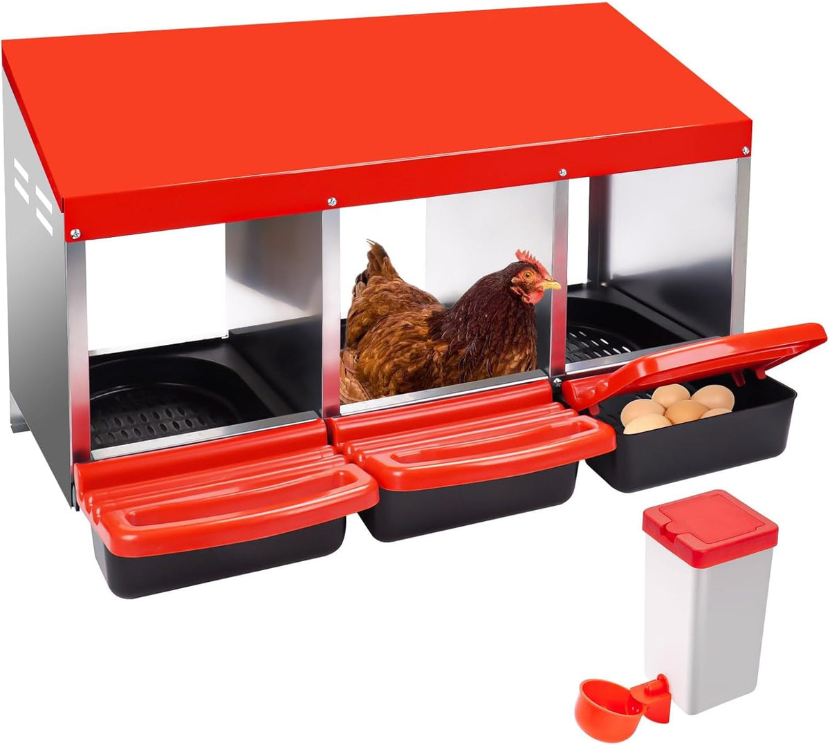 3 Compartment Metal Chicken Nesting Box with Lid Cover I447