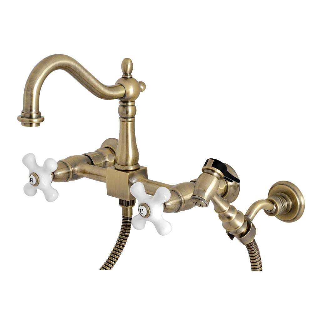 Oil Rubbed Bronze Wall Mount Kitchen Faucet with Brass Sprayer W359
