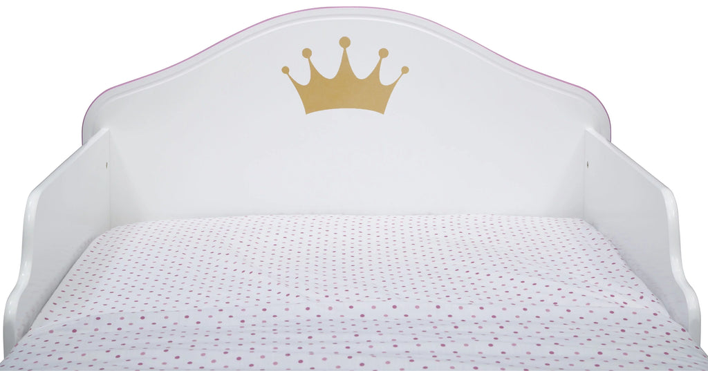 Wood Toddler Bed with Fabric Mattress Support, White/Pink X689317