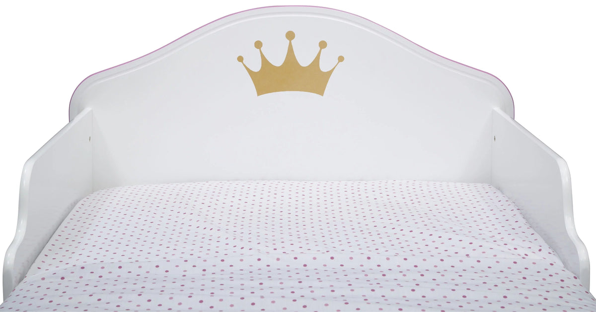 Wood Toddler Bed with Fabric Mattress Support, White/Pink X689317