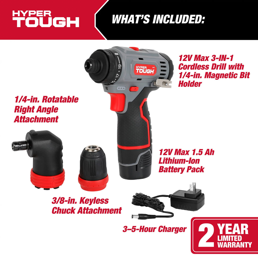 12V Max Lithium-Ion 3-in-1 Multi-Head Power Drill Set with Battery and Charger I716