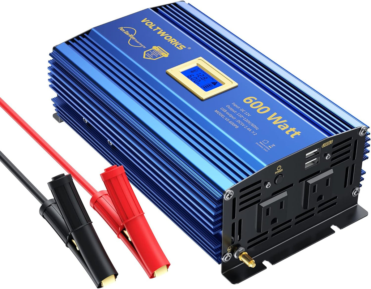600 Watts Pure Sine Wave Power Inverter DC 12V to AC 110V with Dual USB Port & LCD Display D134