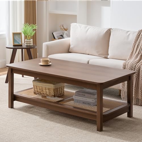 47.2'' 2-Tier Solid Wood PE Rattan Coffee Table A565