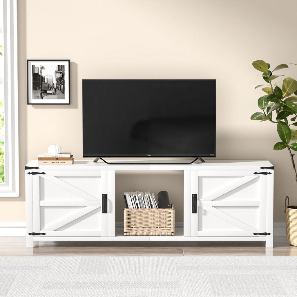 70" White TV Stand with Barn Doors T418419