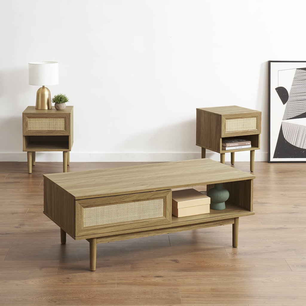Rattan Cane Coffee Table with Sliding Doors X5947