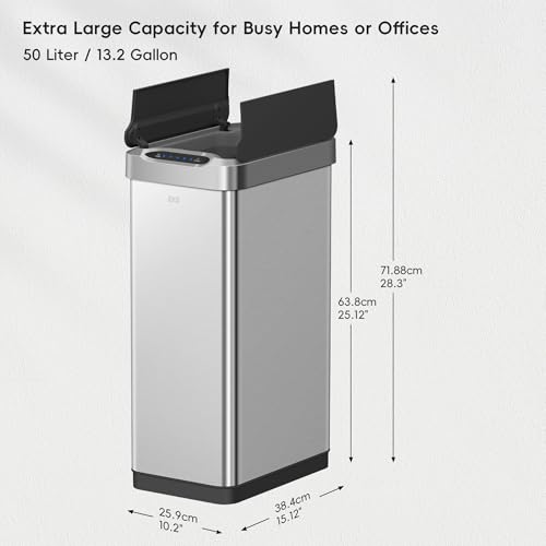 Brushed Stainless Steel Touchless Motion Sensor Trash Can, 50 Liter U681468