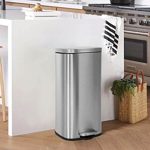 60 Liter Stainless Steel Step Trash Can with Inner Buckets and Hinged Lids K119